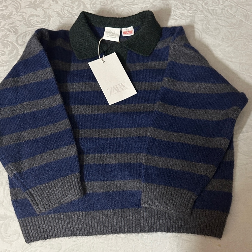 Zara Kids Striped Blue and Gray Sweater - Picture 3 of 3